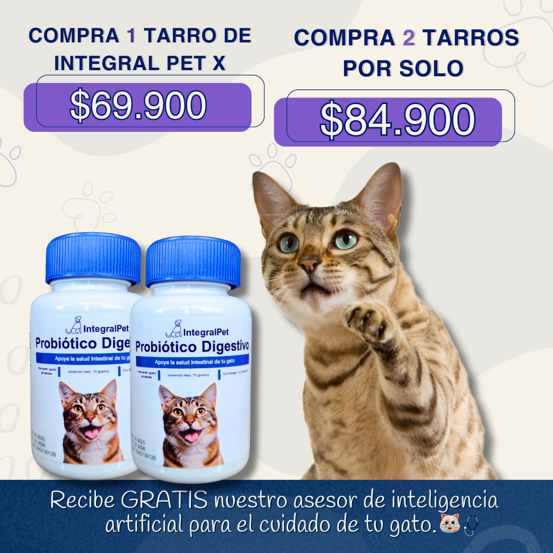 Probiótico IntegralPet™️ Gatos | Suplemento Natural 3 en 1 | Registro sanitario ✅