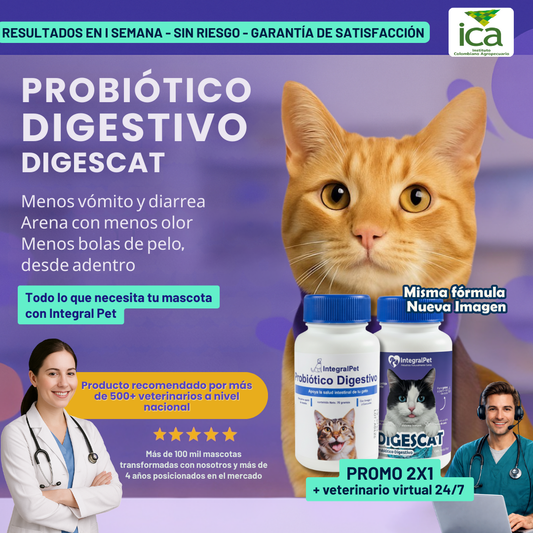 🔴PROMO INICIO DE AÑO🔴Probiótico IntegralPet™️DIGESCAT | Suplemento Natural 3 en 1 | Registro sanitario ✅